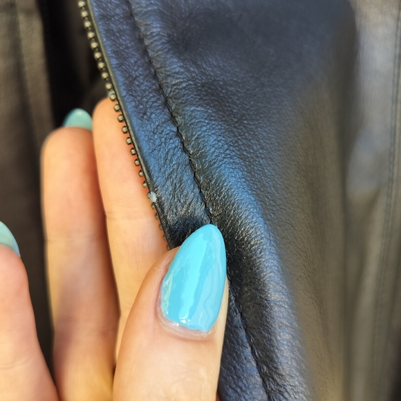 Outbrook Black 100% Genuine Leather Jacket with Waist Tie Classic Chic Moto - Picture 5 of 12